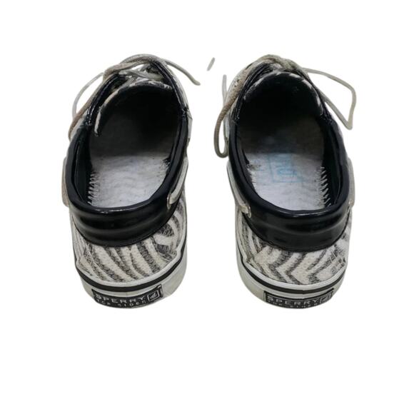 Sperry Sequin Animal Print Boat Shoes Size6 Patent Leather Lace up Black White - Picture 4 of 8